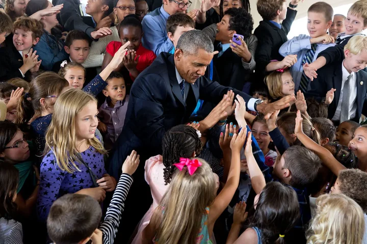 Former President Obama greets children at the US Embassy in Nairobi, Kenya in 2015. Official White House photo by Pete Souza